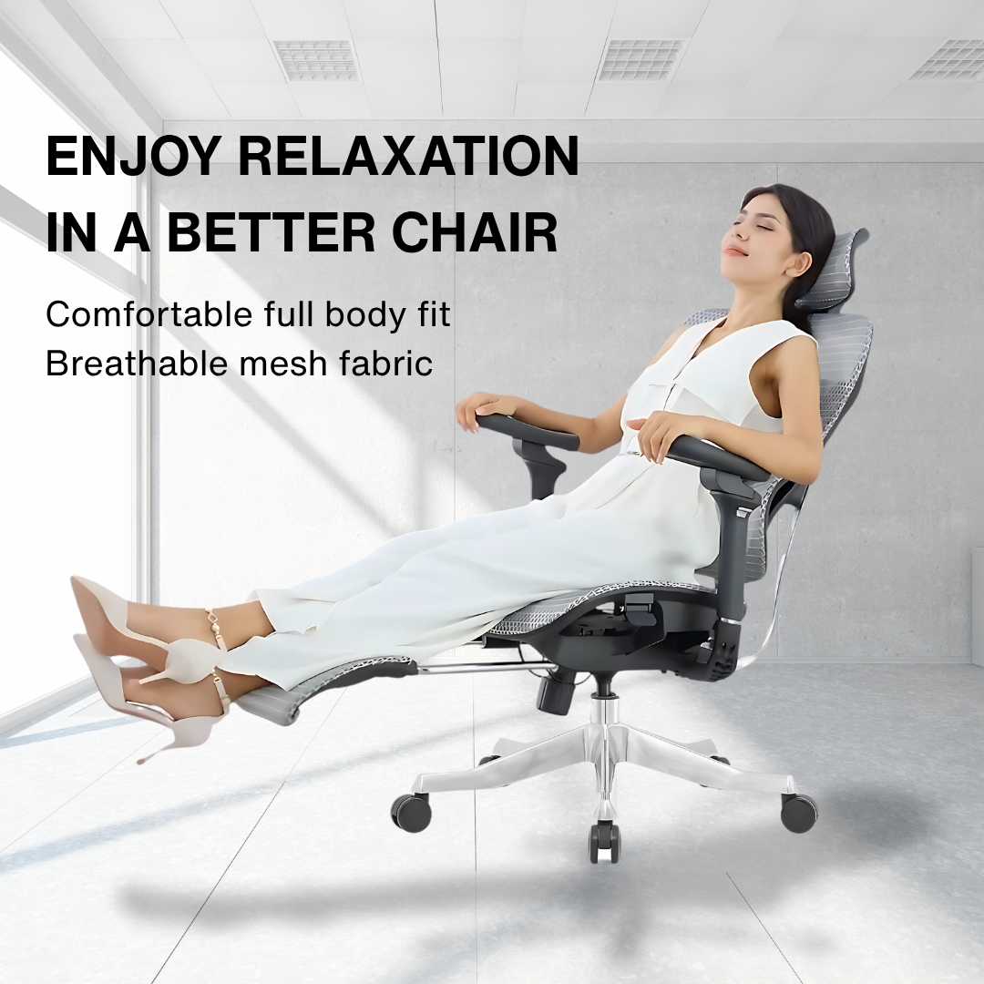 Reiko Orbit with Pedal Ergonomic Chair Full Mesh Chair - 5 Years Warranty (Office Chair, Adjustable Lumbar Chair, Gaming Chair)