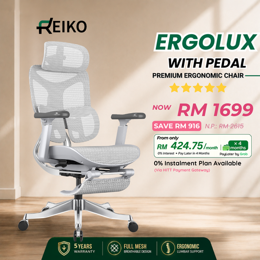 Reiko Ergolux best seller ergonomic office chair Malaysia - full mesh 5 year warranty Cream White