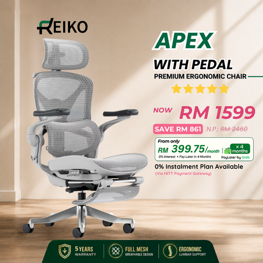 Reiko Apex ergonomic chair in Cream White with free wooden footrest