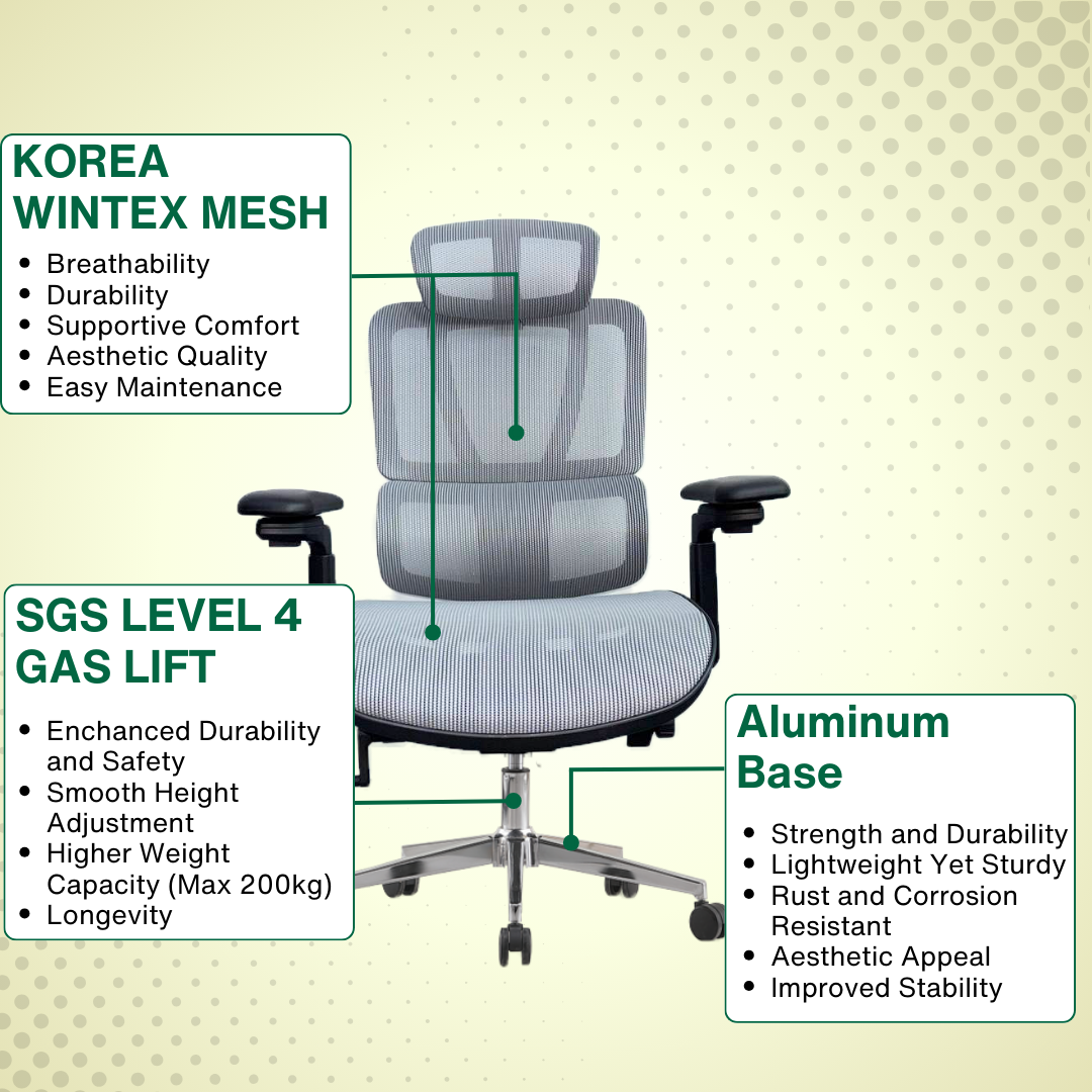 Reiko Nova 30 Full Mesh Ergonomic Chair - 3 Years Warranty (Office Chair, Adjustable Lumbar Chair, Gaming Chair)