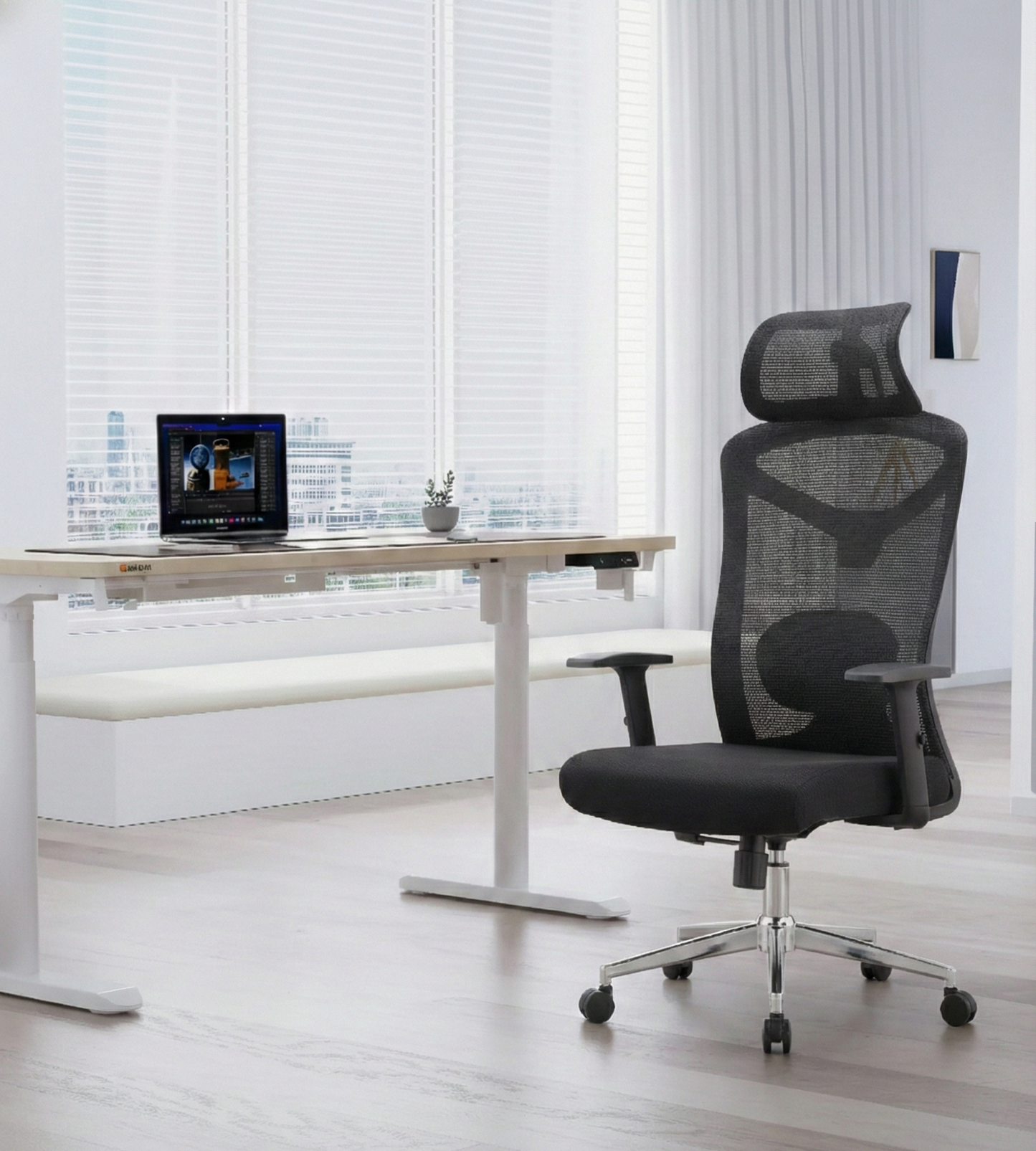 Reiko Elite office chair side view - adjustable armrest and lumbar support Malaysia