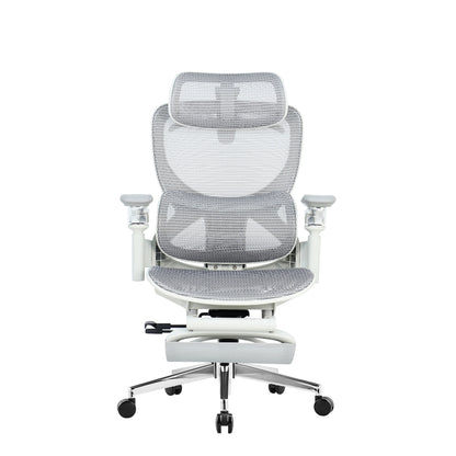 Reiko Elion ergonomic chair – Cream White, front view with footrest extended