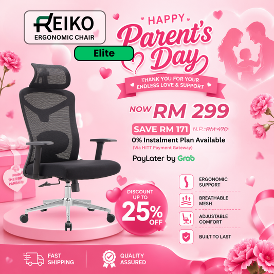 Reiko Elite ergonomic office chair Malaysia - mesh back with adjustable headrest and lumbar support
