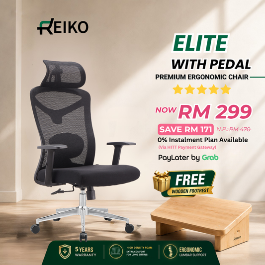 Reiko Elite ergonomic office chair Malaysia - mesh back with adjustable headrest and lumbar support