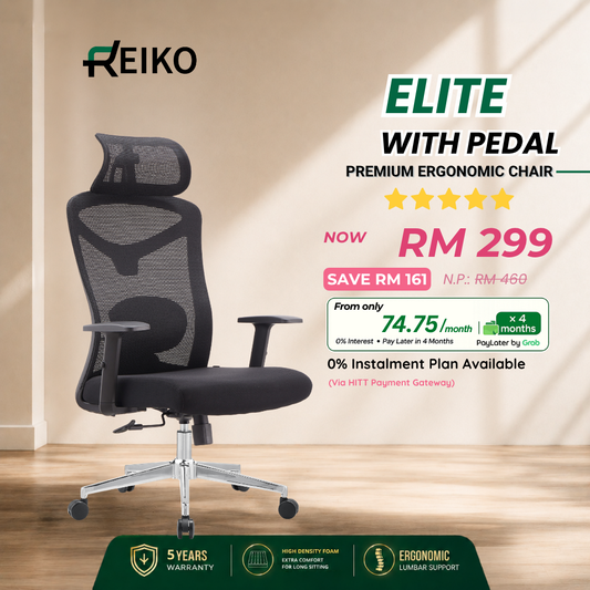 Reiko Elite ergonomic office chair Malaysia - mesh back with adjustable headrest and lumbar support