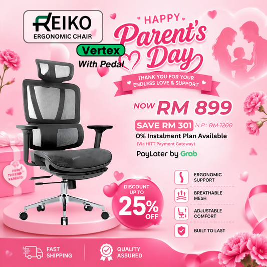 Reiko Vertex full mesh ergonomic office chair Malaysia - 3D armrest with footrest pedal