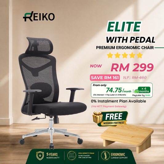 Reiko Elite ergonomic office chair Malaysia - mesh back with adjustable headrest and lumbar support