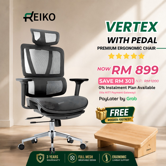 Reiko Vertex full mesh ergonomic office chair Malaysia - 3D armrest with footrest pedal