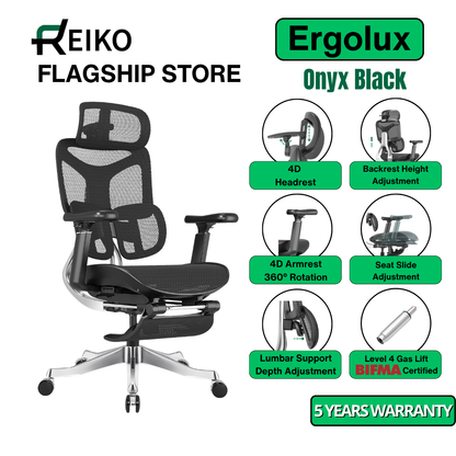 Reiko Ergolux with Pedal Ergonomic Chair Full Mesh 5 Years Warranty Office Chair, Adjustable Lumbar Chair, Gaming Chair