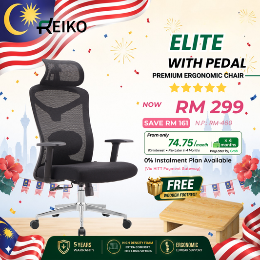 Reiko Elite ergonomic office chair Malaysia - mesh back with adjustable headrest and lumbar support