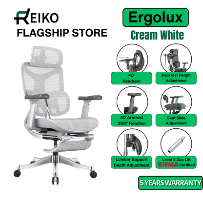 Reiko Ergolux with Pedal Ergonomic Chair Full Mesh 5 Years Warranty Office Chair, Adjustable Lumbar Chair, Gaming Chair