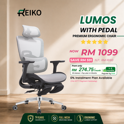 Reiko Lumos full mesh ergonomic office chair Malaysia - AutoFlex lumbar support 4D armrest