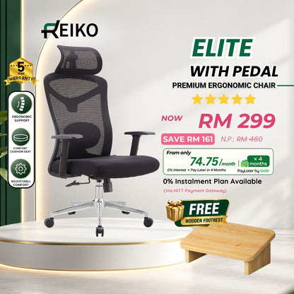Reiko Elite ergonomic office chair Malaysia - mesh back with adjustable headrest and lumbar support