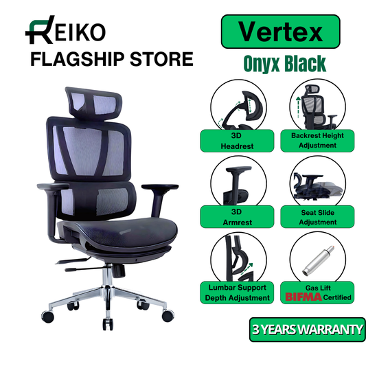 Reiko Vertex with Pedal Ergonomic Chair Full Mesh Seat Chair - 3 Years Warranty (Office Chair, Ergonomic Chair, Gaming)