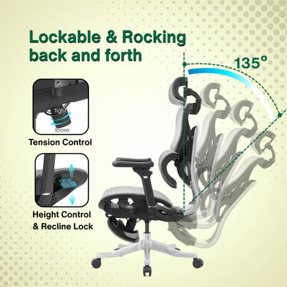 Reiko Orbit with Pedal Ergonomic Chair Full Mesh Chair - 5 Years Warranty (Office Chair, Adjustable Lumbar Chair, Gaming Chair)