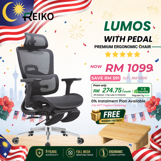 Reiko Lumos full mesh ergonomic office chair Malaysia - AutoFlex lumbar support 4D armrest