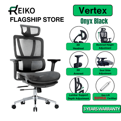 Reiko Vertex with Pedal Ergonomic Chair Full Mesh Seat Chair - 3 Years Warranty (Office Chair, Ergonomic Chair, Gaming)