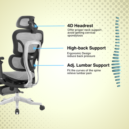 Reiko Orbit with Pedal Ergonomic Chair Full Mesh Chair - 5 Years Warranty (Office Chair, Adjustable Lumbar Chair, Gaming Chair)
