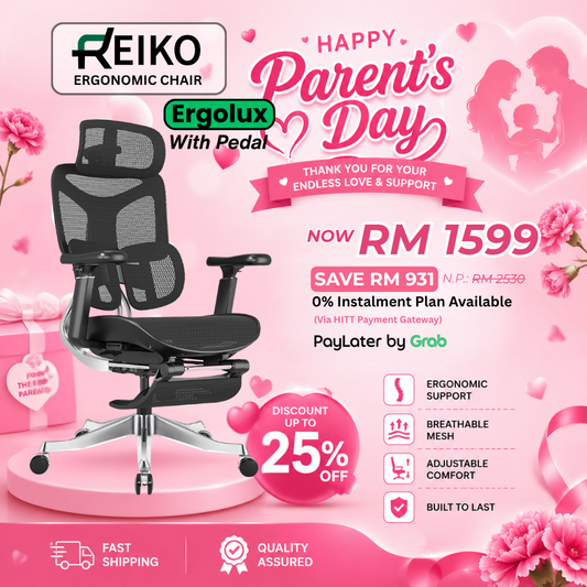 Reiko Ergolux best seller ergonomic office chair Malaysia - full mesh 5 year warranty Onyx Black