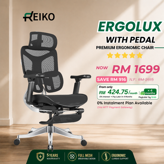 Reiko Ergolux best seller ergonomic office chair Malaysia - full mesh 5 year warranty Onyx Black