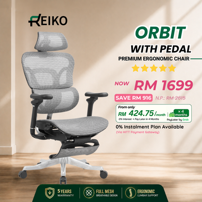 Reiko Orbit heavy duty full mesh ergonomic office chair Malaysia - 5 year warranty
