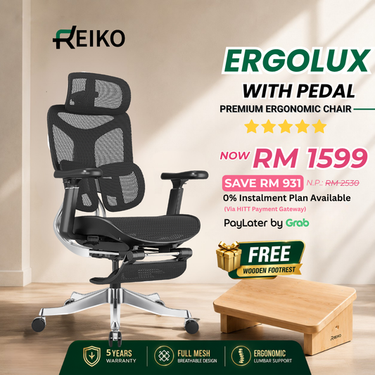 Reiko Ergolux best seller ergonomic office chair Malaysia - full mesh 5 year warranty Onyx Black