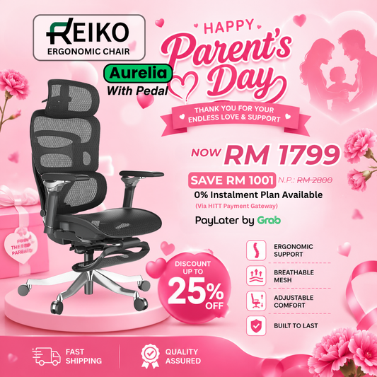 Reiko Aurelia flagship ergonomic office chair Malaysia - 6D armrest aluminum base S-spine support