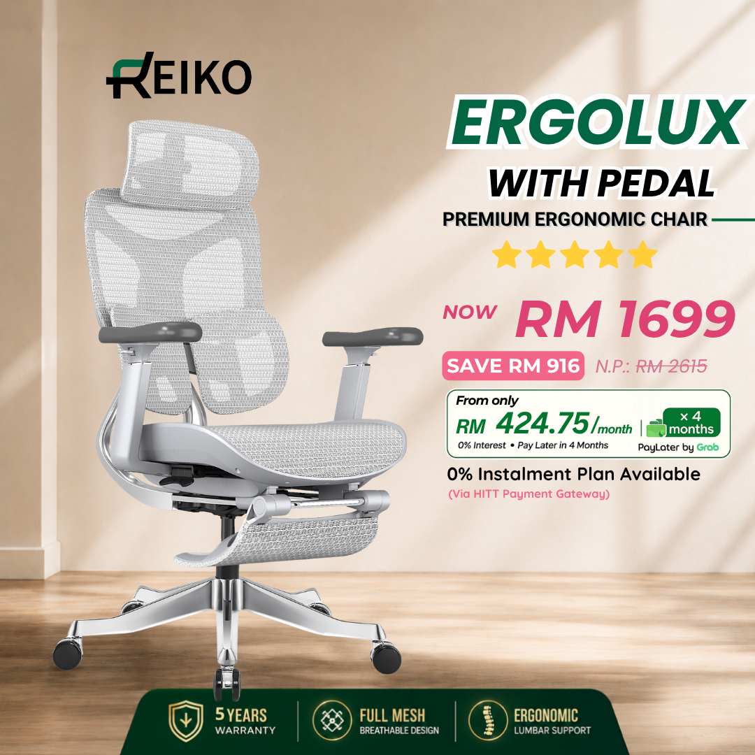 Reiko Ergolux best seller ergonomic office chair Malaysia - full mesh 5 year warranty Cream White