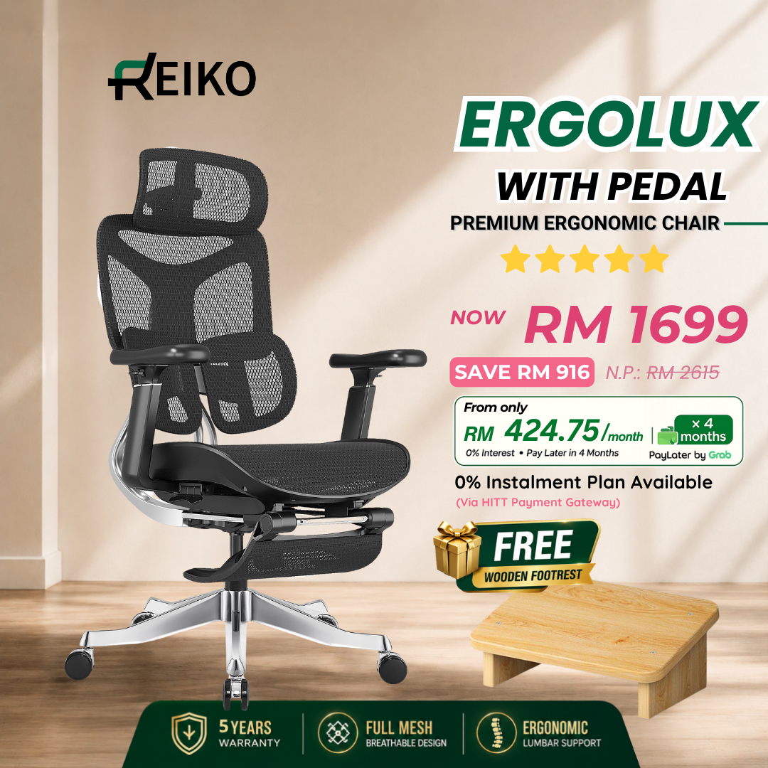 Reiko Ergolux best seller ergonomic office chair Malaysia - full mesh 5 year warranty Onyx Black