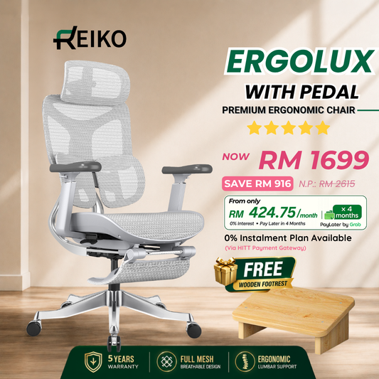 Reiko Ergolux best seller ergonomic office chair Malaysia - full mesh 5 year warranty Cream White