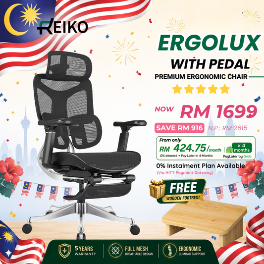Reiko Ergolux best seller ergonomic office chair Malaysia - full mesh 5 year warranty Onyx Black