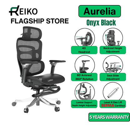 Reiko Aurelia Ergonomic Chair Full Mesh 6D Armrest Ergonomic Office Aluminum Chair Heavy Duty with Footrest