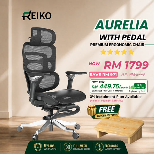 Reiko Aurelia flagship ergonomic office chair Malaysia - 6D armrest aluminum base S-spine support