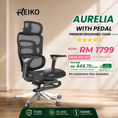  Reiko Aurelia flagship ergonomic office chair Malaysia - 6D armrest aluminum base S-spine support