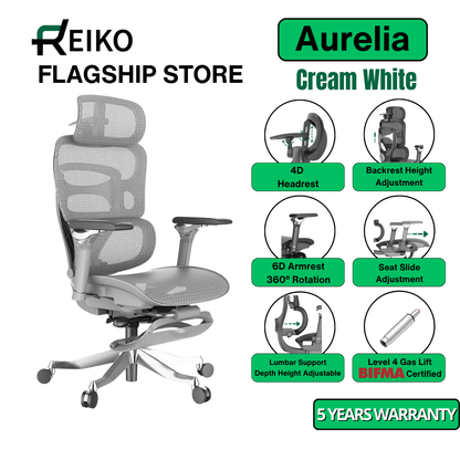 Reiko Aurelia Ergonomic Chair Full Mesh 6D Armrest Ergonomic Office Aluminum Chair Heavy Duty with Footrest