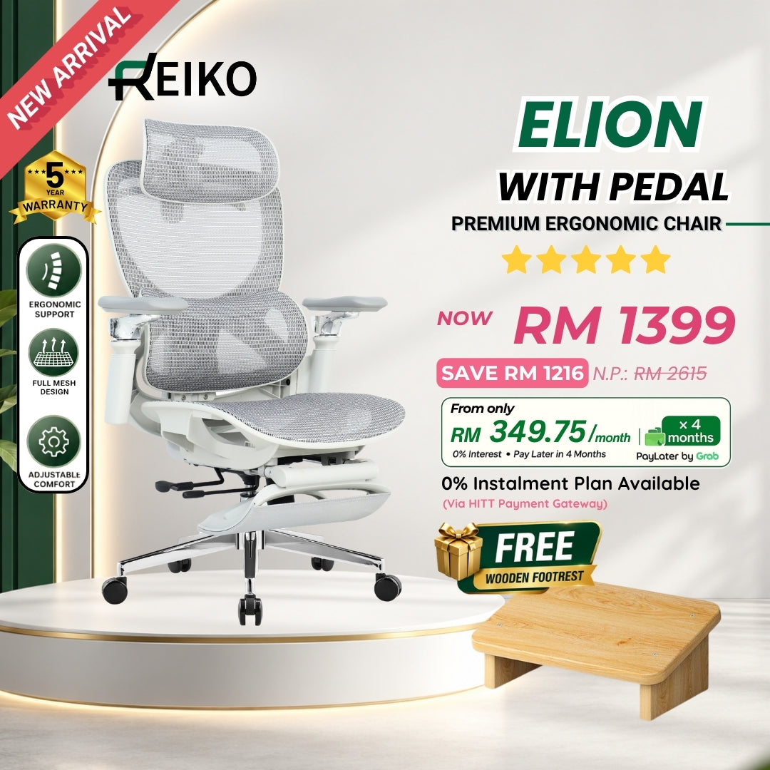 Reiko Elion ergonomic chair with pedal footrest – Cream White