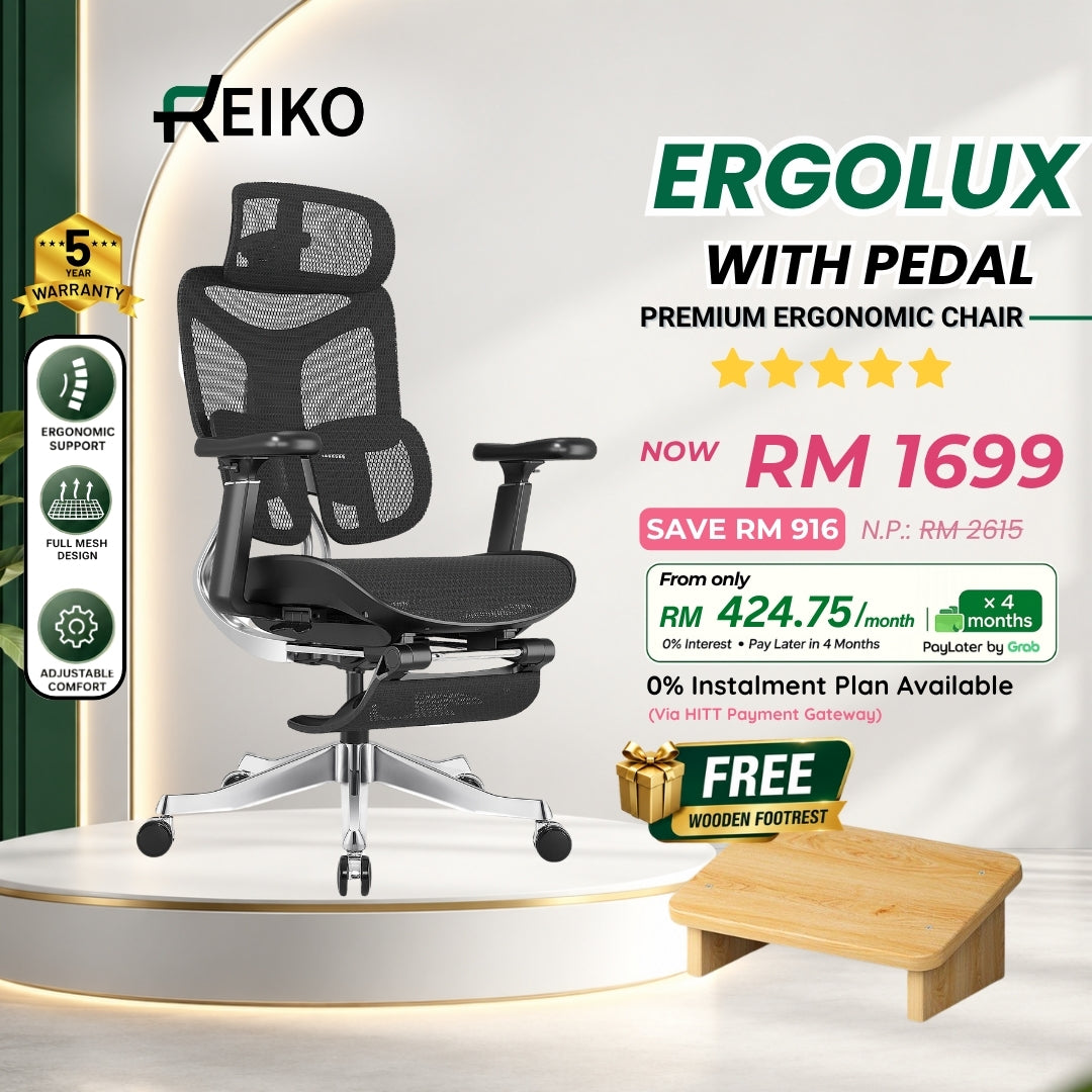 Reiko Ergolux best seller ergonomic office chair Malaysia - full mesh 5 year warranty Onyx Black