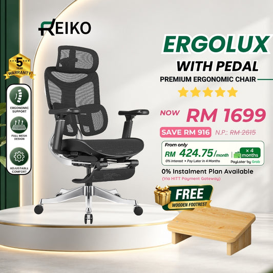Reiko Ergolux best seller ergonomic office chair Malaysia - full mesh 5 year warranty Onyx Black