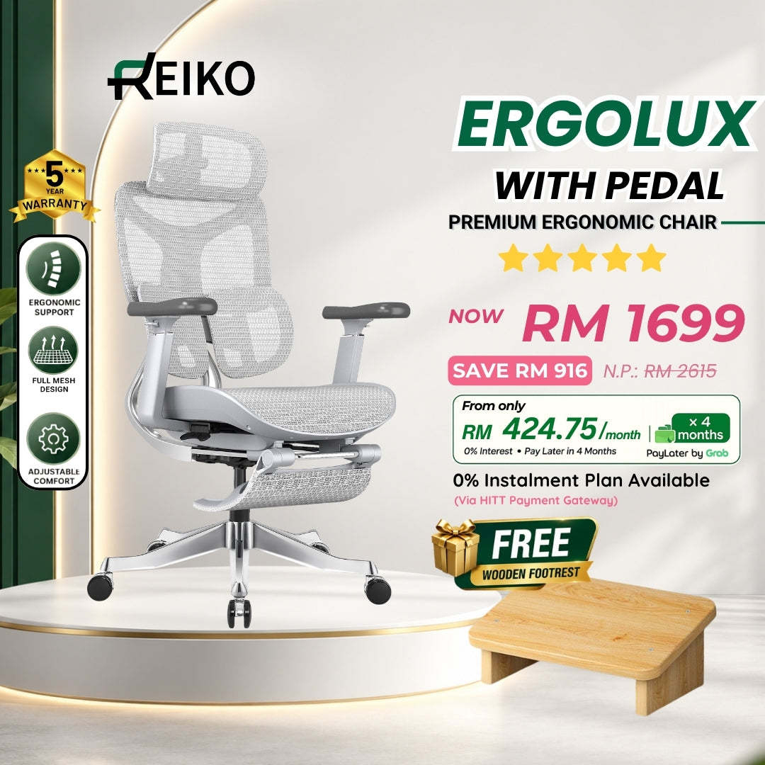 Reiko Ergolux best seller ergonomic office chair Malaysia - full mesh 5 year warranty Cream White