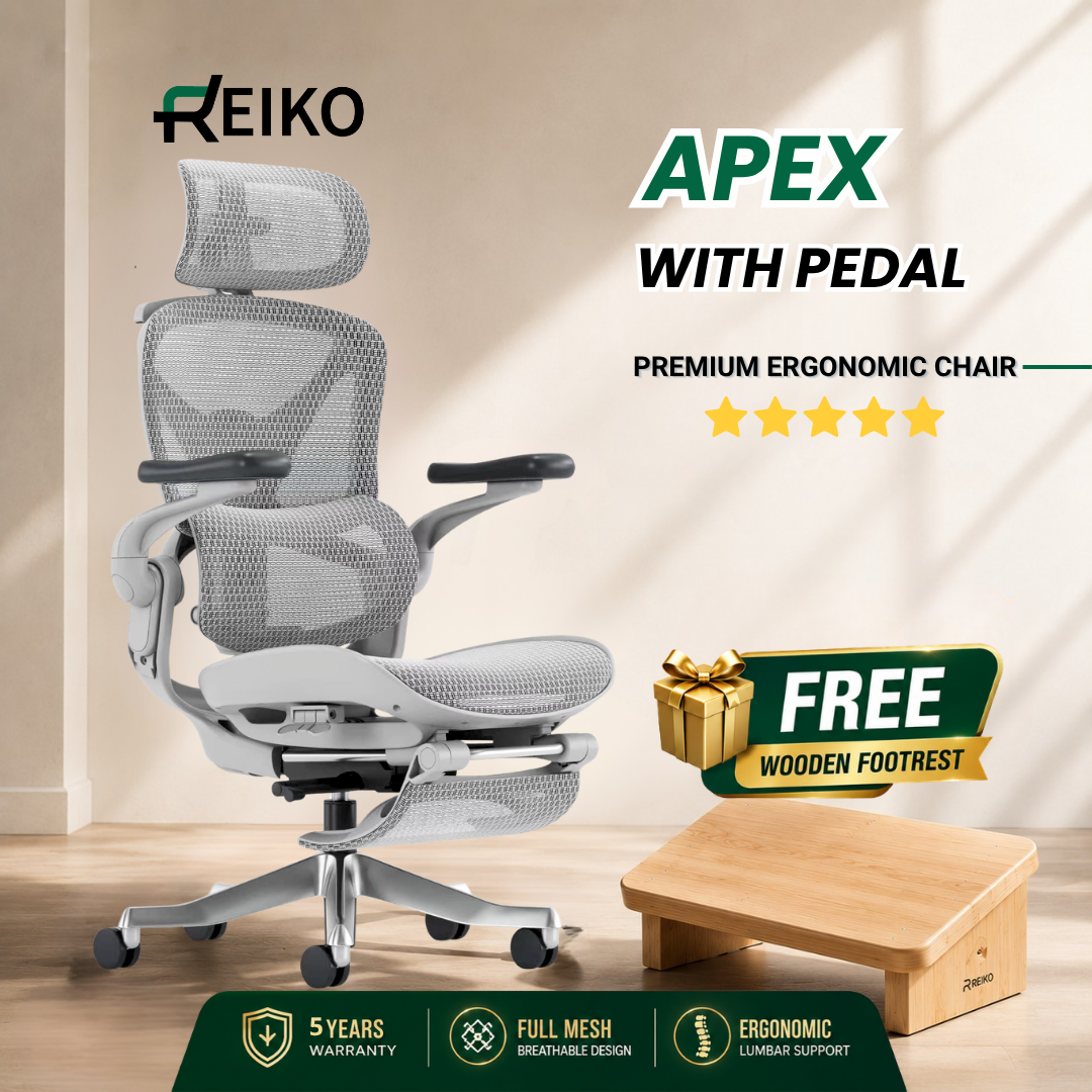 Reiko Apex ergonomic chair in Cream White with free wooden footrest