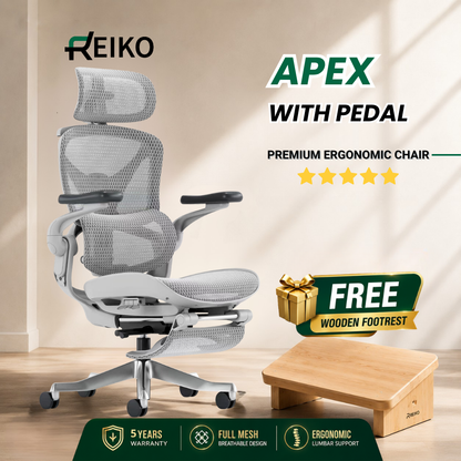 Reiko Apex ergonomic chair in Cream White with free wooden footrest