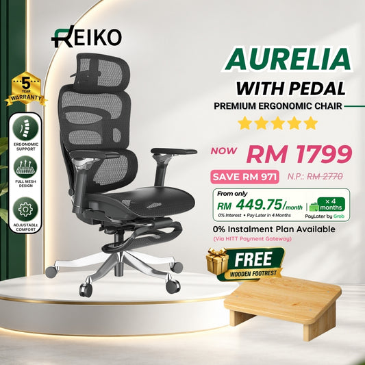 Reiko Aurelia flagship ergonomic office chair Malaysia - 6D armrest aluminum base S-spine support