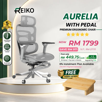 Reiko Aurelia flagship ergonomic office chair Malaysia - 6D armrest aluminum base S-spine support