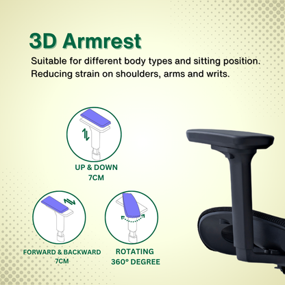 Reiko Vertex with Pedal Ergonomic Chair Full Mesh Seat Chair - 3 Years Warranty (Office Chair, Ergonomic Chair, Gaming)