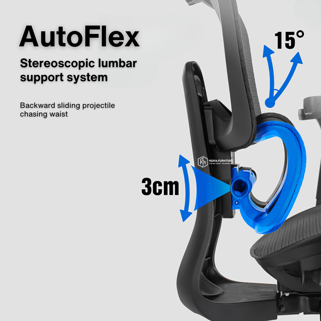 Reiko Lumos with Pedal Ergonomic Chair Full Mesh Office Chair, Adjustable Lumbar Chair, Gaming Chair - 5 Years Warranty