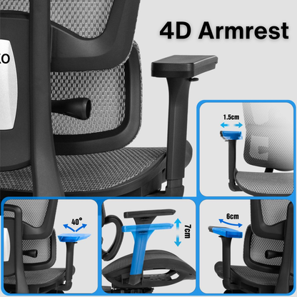 Reiko Lumos with Pedal Ergonomic Chair Full Mesh Office Chair, Adjustable Lumbar Chair, Gaming Chair - 5 Years Warranty