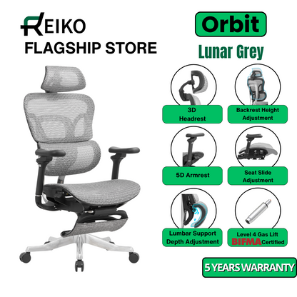 Reiko Orbit with Pedal Ergonomic Chair Full Mesh Chair - 5 Years Warranty (Office Chair, Adjustable Lumbar Chair, Gaming Chair)