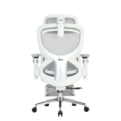 Reiko Elion ergonomic chair – Cream White, back view with footrest extended