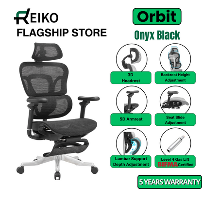Reiko Orbit with Pedal Ergonomic Chair Full Mesh Chair - 5 Years Warranty (Office Chair, Adjustable Lumbar Chair, Gaming Chair)
