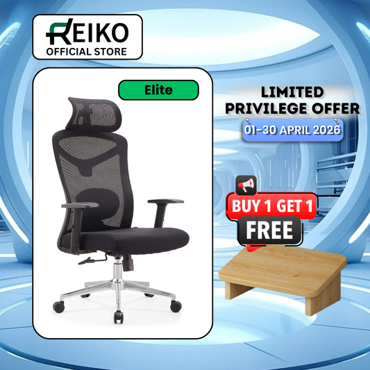 Reiko Elite ergonomic office chair Malaysia - mesh back with adjustable headrest and lumbar support